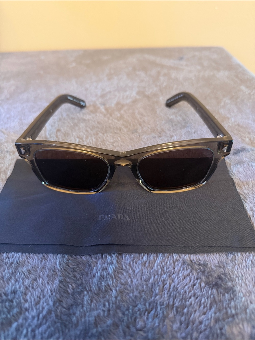 Brand New Mens Prada Transparent Olive Sunglasses with Dark Lenses